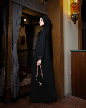 Meena Lace Abaya Black