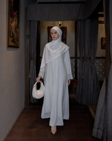 Meena Lace Abaya Broken White - TUBITA