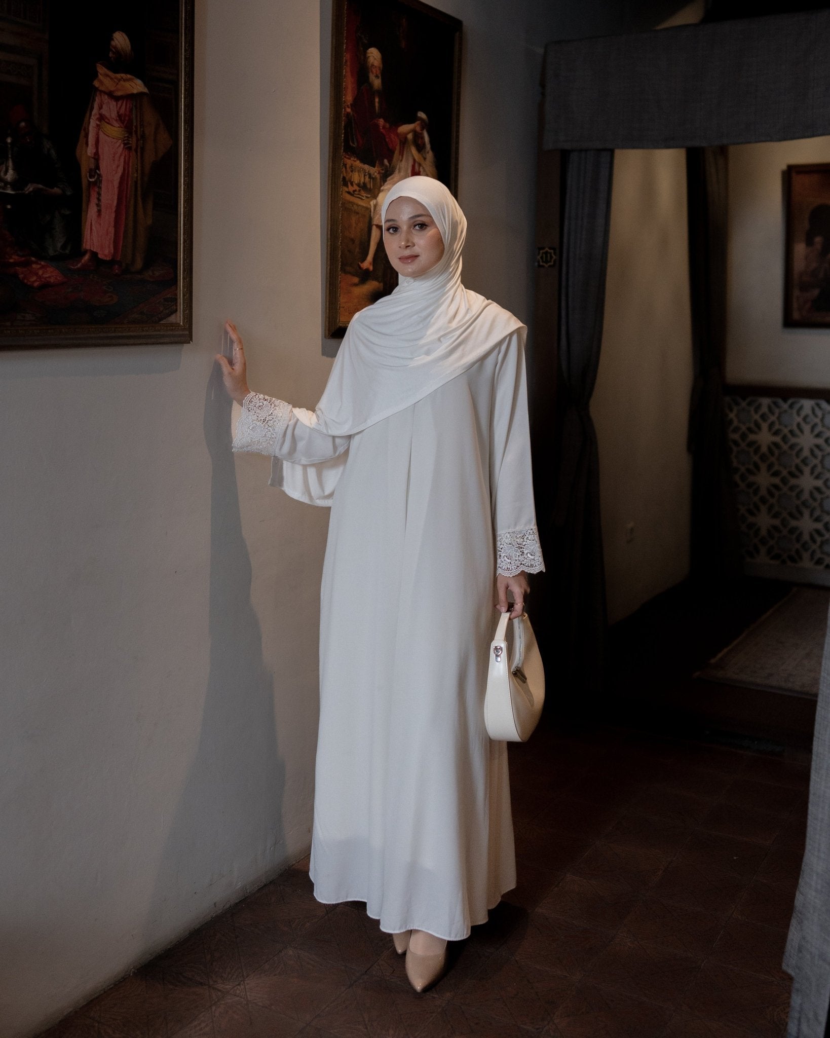 Meena Lace Abaya Broken White - TUBITA