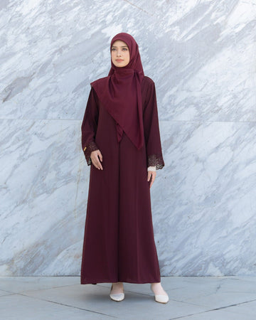 Meena Lace Abaya Burgundy by Tubita - TUBITA
