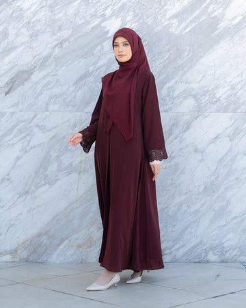 Meena Lace Abaya Burgundy by Tubita - TUBITA