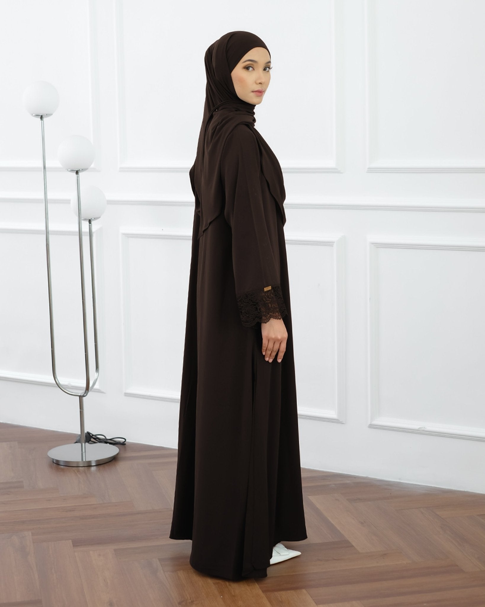 Meena Lace Abaya Mahogany by Tubita - TUBITA