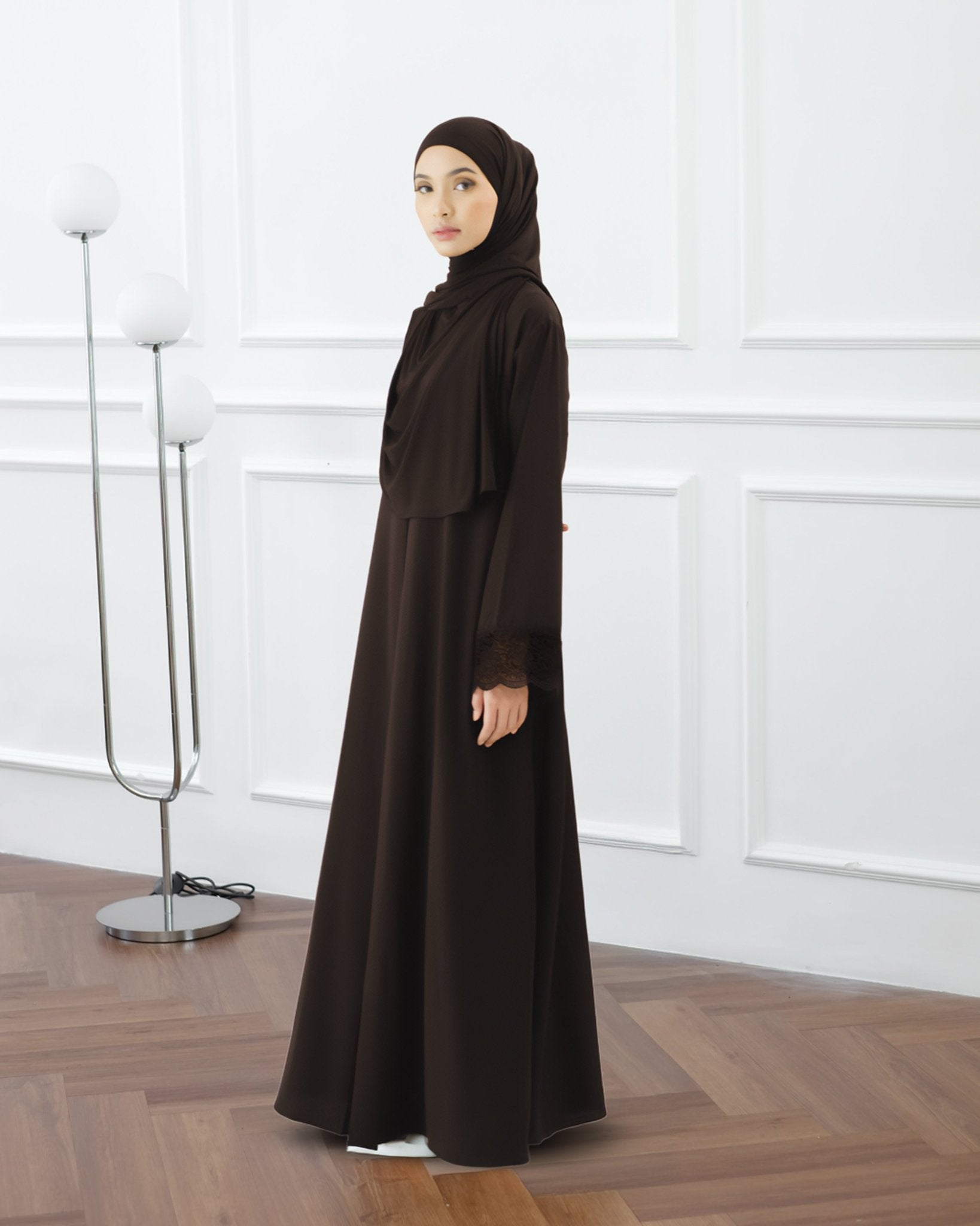 Meena Lace Abaya Mahogany by Tubita - TUBITA