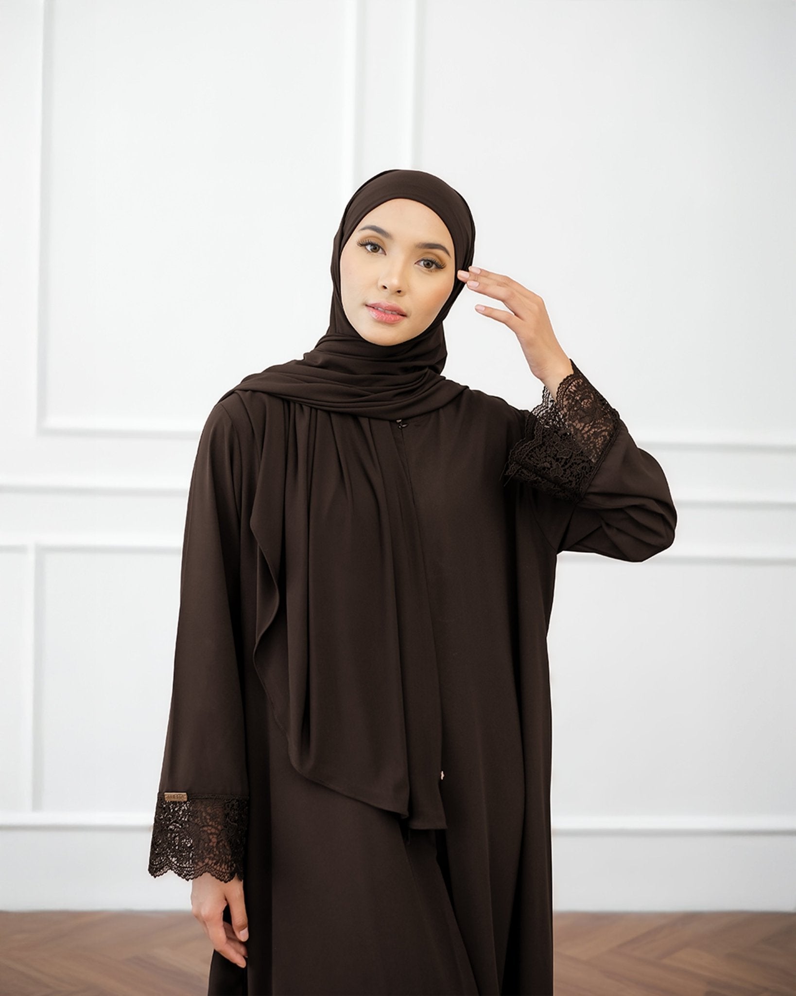 Meena Lace Abaya Mahogany by Tubita - TUBITA