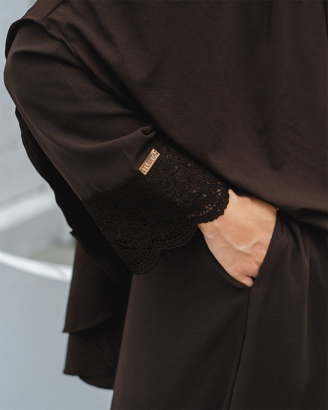 Meena Lace Abaya Mahogany by Tubita - TUBITA