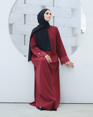 Meena Lace Abaya Maroon by Tubita - TUBITA