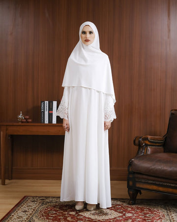 Lamara Abaya Broken White by Tubita - Baju Umroh Wanita - TUBITA