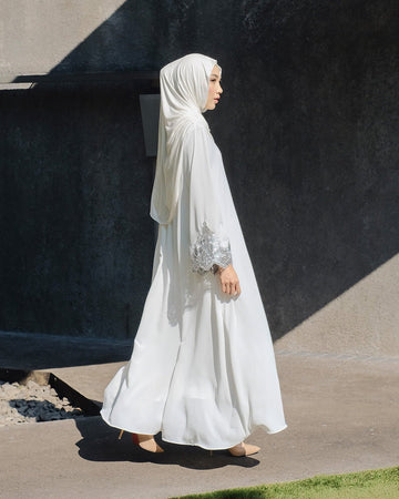 Lamara Abaya Broken White Renda Silver by TUBITA