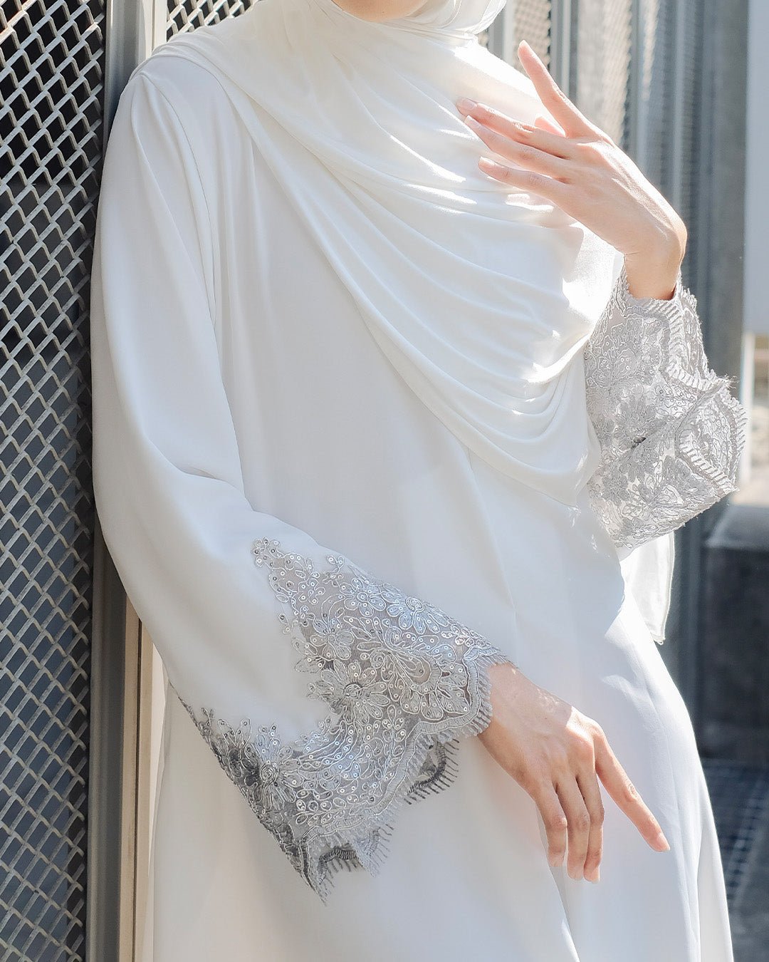 Lamara Abaya Broken White Renda Silver by TUBITA - TUBITA