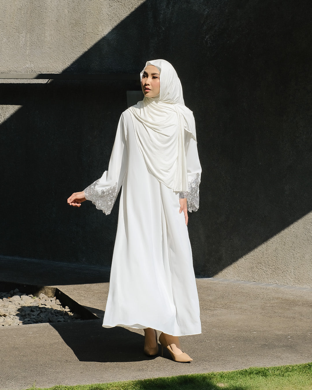 Lamara Abaya Broken White Renda Silver by TUBITA - TUBITA