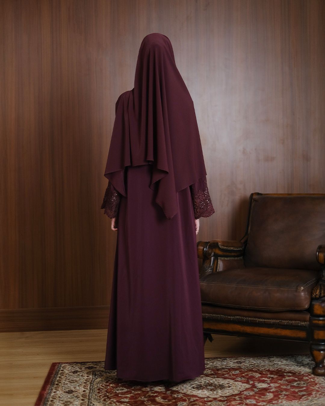 Lamara Abaya Burgundy by Tubita - Baju Umroh Wanita - TUBITA
