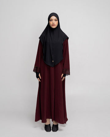 Meena Lace Abaya Burgundy by Tubita - TUBITA