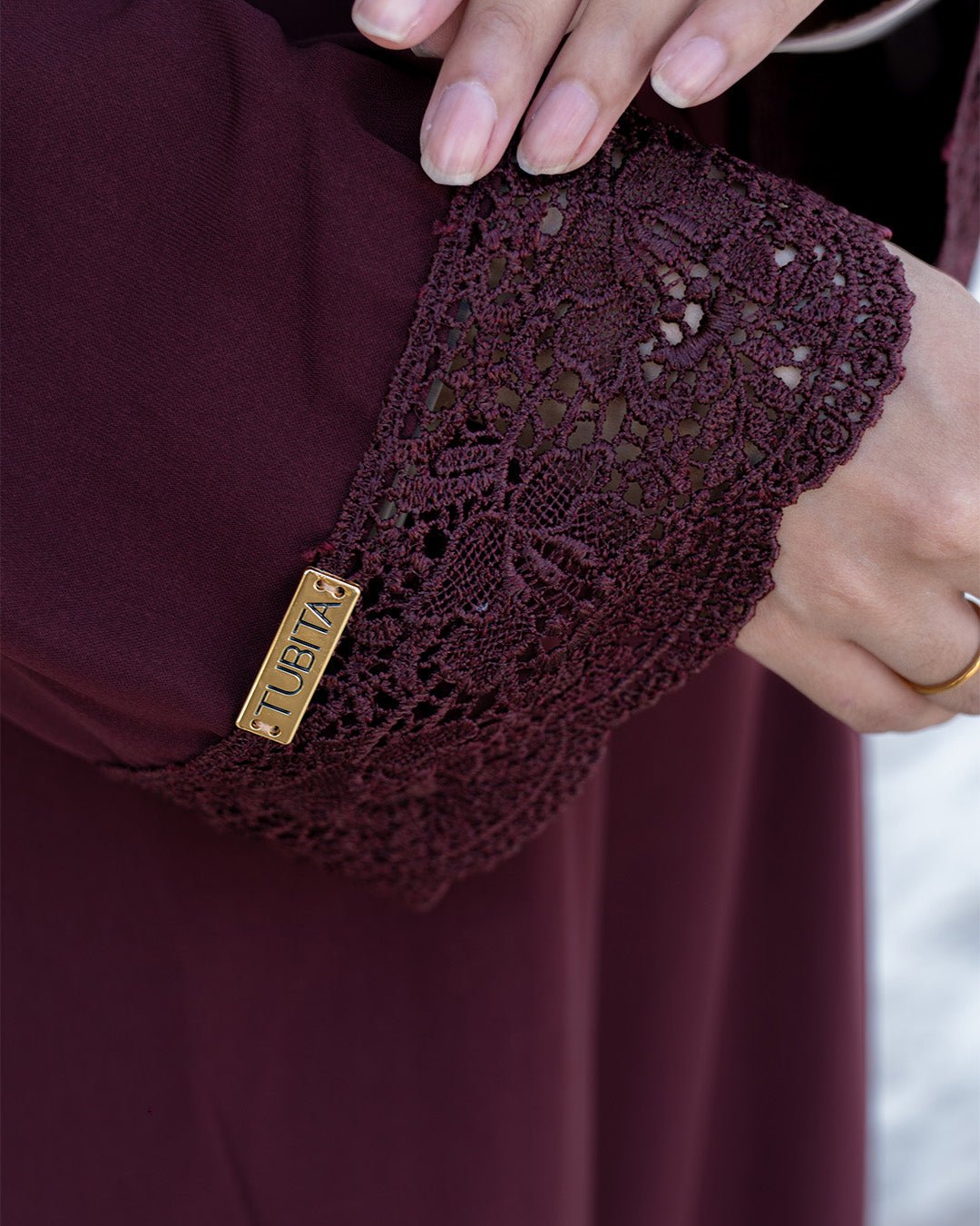 Meena Lace Abaya Burgundy by Tubita - TUBITA