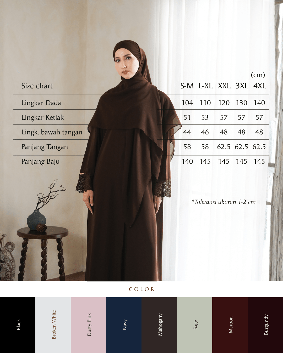 Meena Lace Abaya Burgundy by Tubita - Baju Umroh Wanita - TUBITA