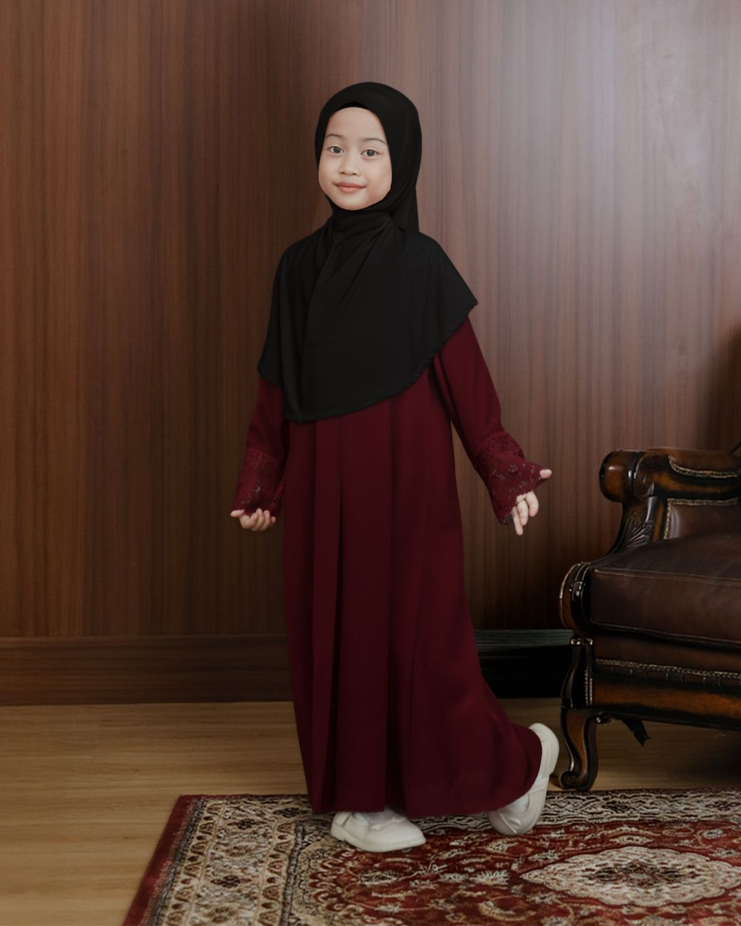 Meena Lace Abaya Kids Burgundy By Tubita - TUBITA
