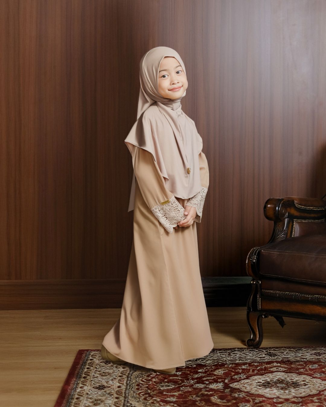 Meena Lace Abaya Kids Cream By Tubita - TUBITA