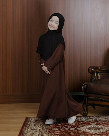 Meena Lace Abaya Kids Mahogany By Tubita - TUBITA