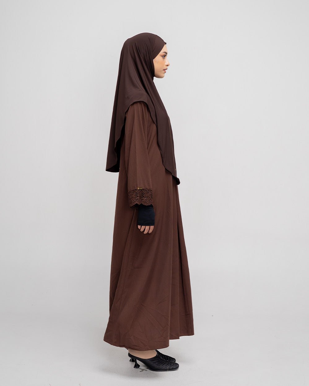 Meena Lace Abaya Mahogany by Tubita - TUBITA