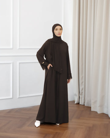 Meena Lace Abaya Mahogany by Tubita