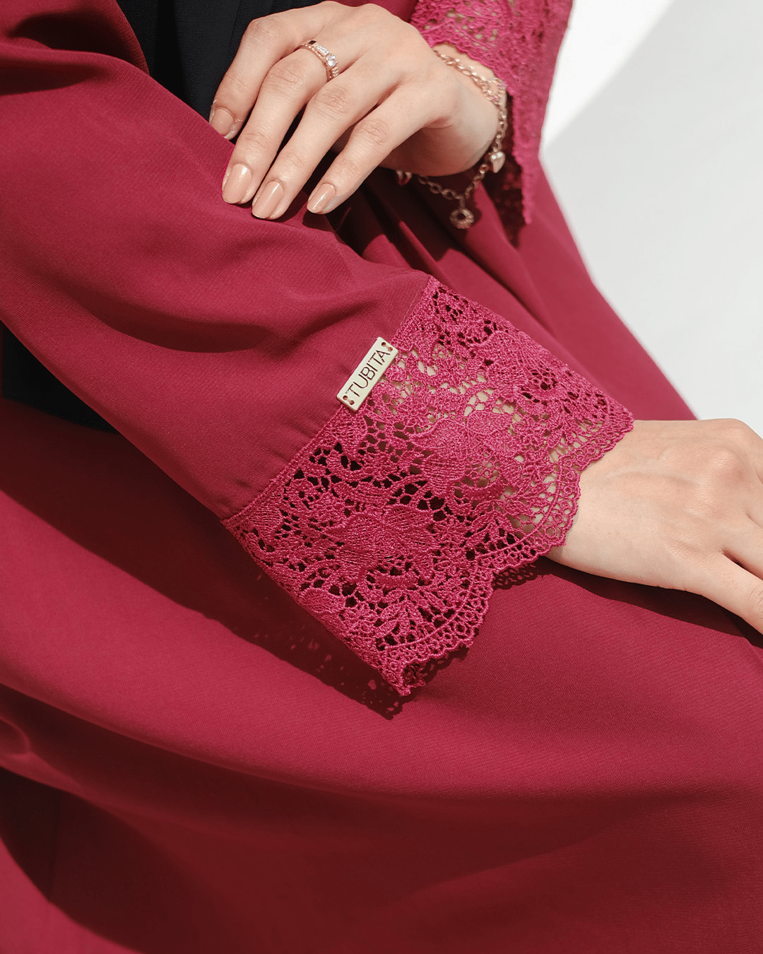 Meena Lace Abaya Maroon by Tubita - TUBITA