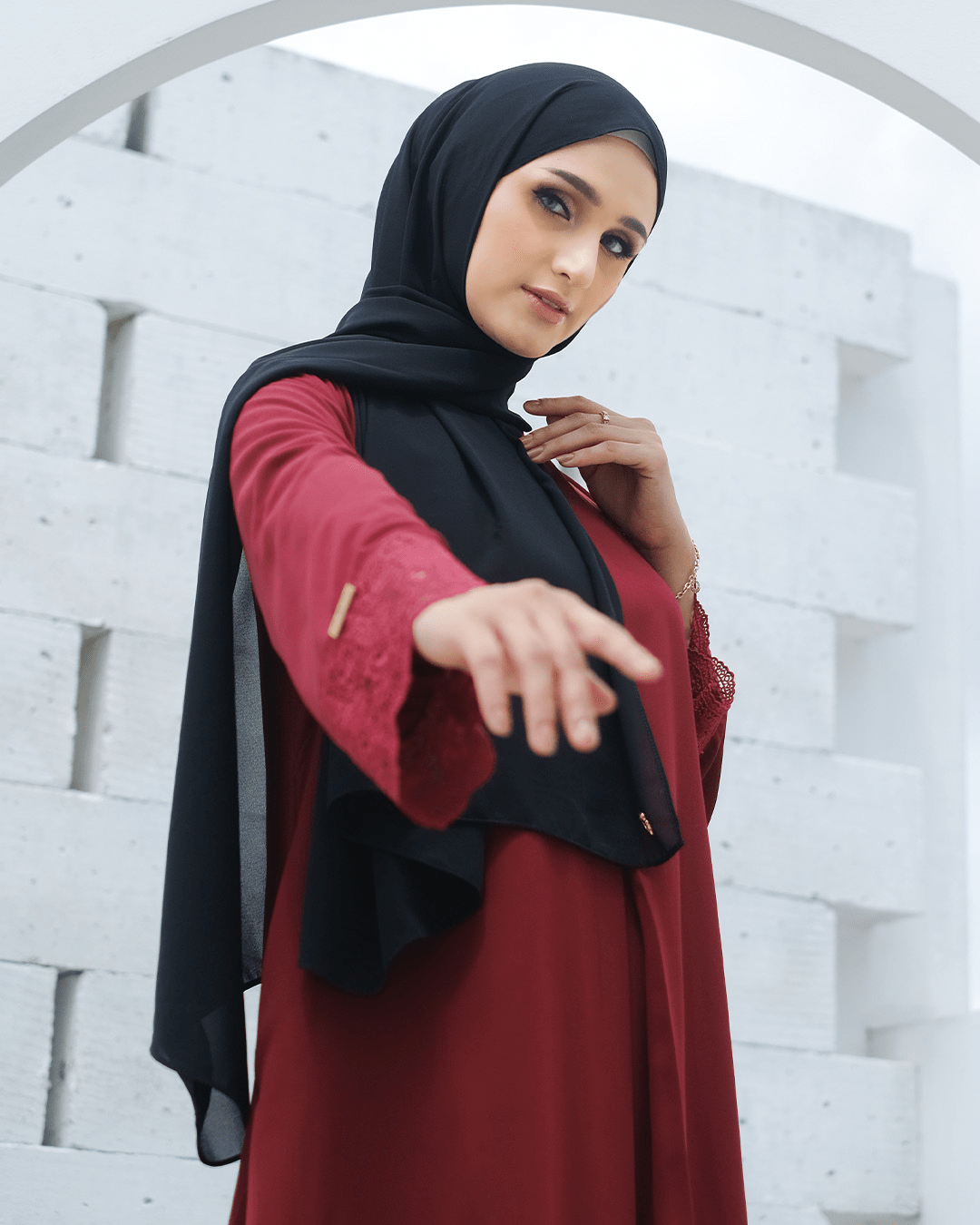 Meena Lace Abaya Maroon by Tubita - TUBITA