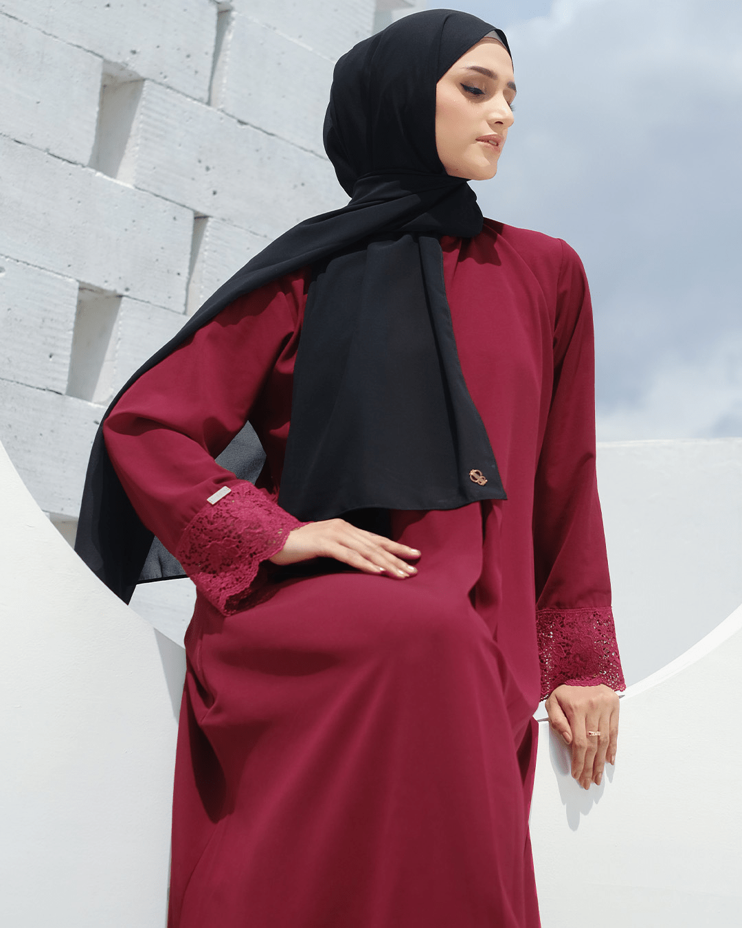 Meena Lace Abaya Maroon by Tubita - TUBITA
