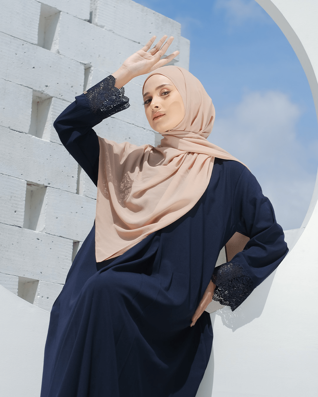 Meena Lace Abaya Navy by Tubita - TUBITA