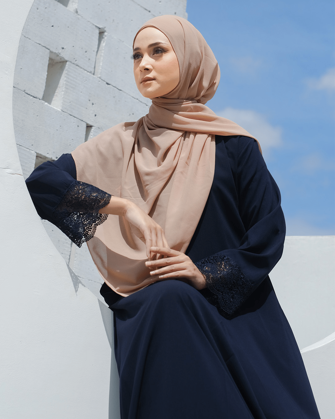Meena Lace Abaya Navy by Tubita - TUBITA