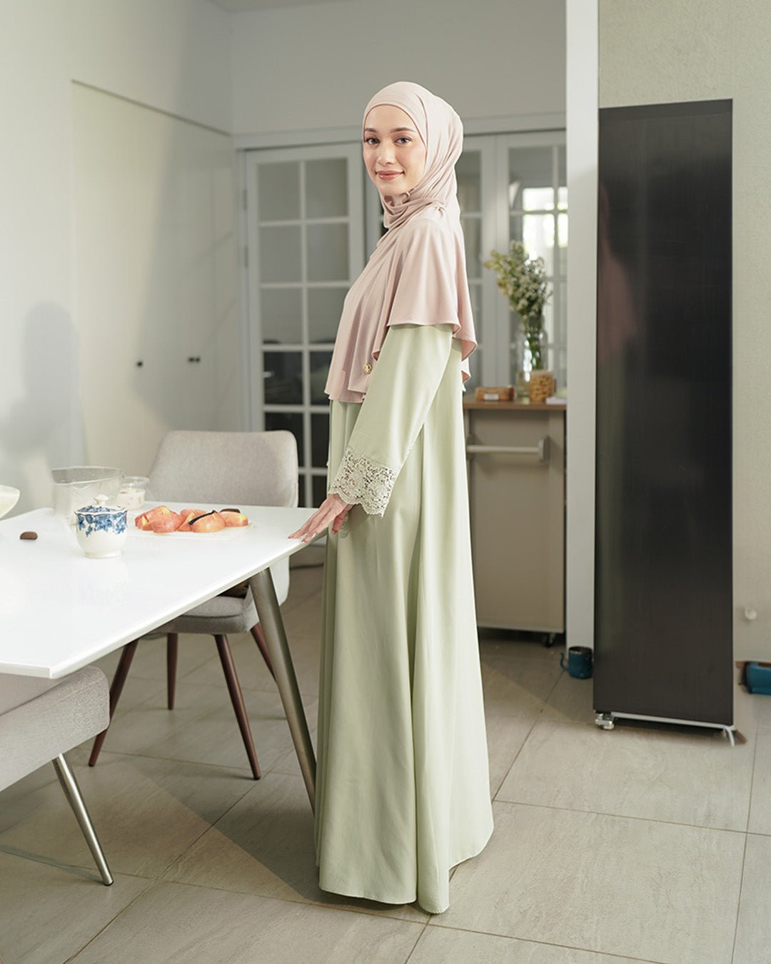 Meena Lace Abaya Sage by Tubita - TUBITA