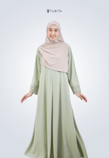 Meena Lace Abaya Sage x Velora Pashmina