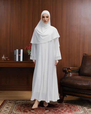 Minara Abaya Broken White by TUBITA - Baju Umroh Wanita - TUBITA