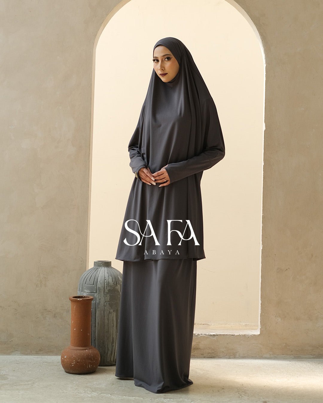 Safa Abaya Set Dark Grey by Tubita - TUBITA