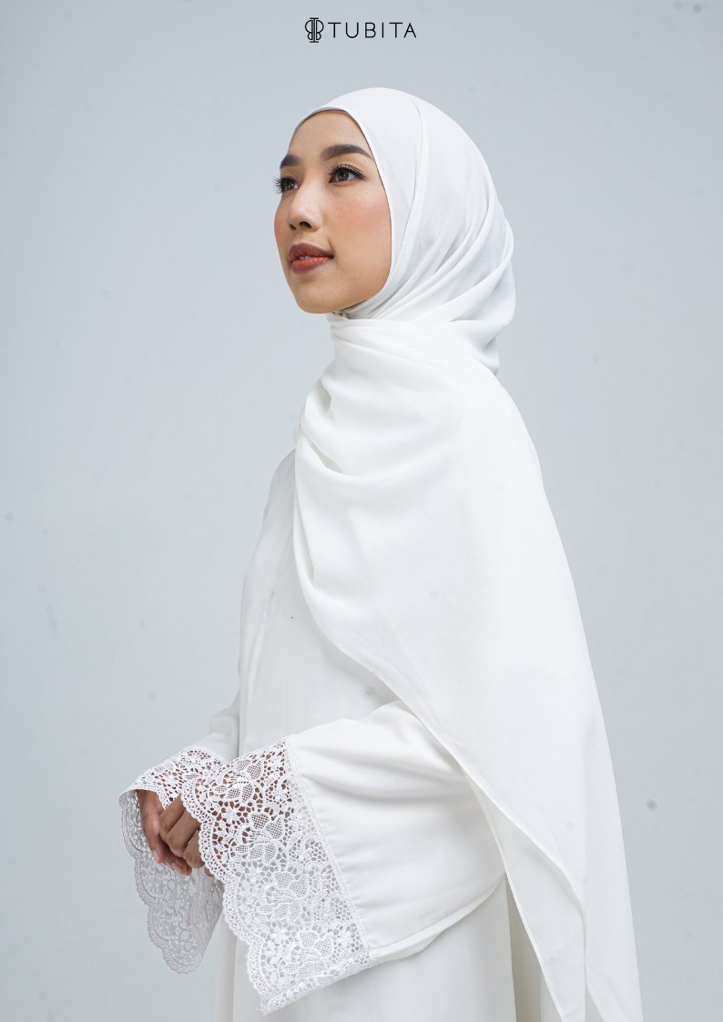 Meena Lace Abaya Broken White - TUBITA